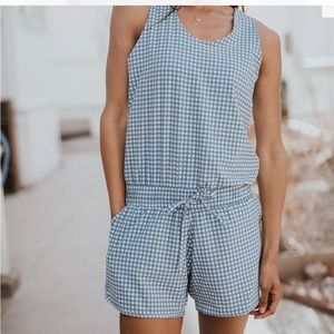 Albion Dusk Check Tank Shorts Romper NWT, Size Medium